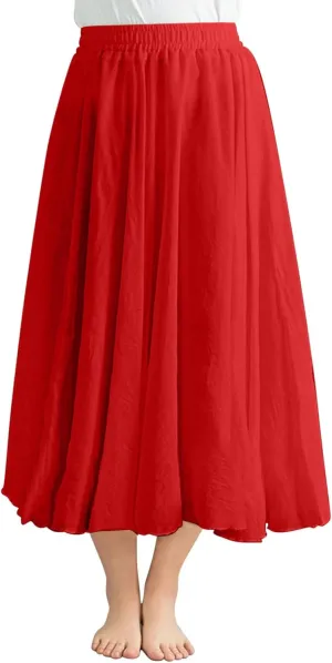 TANGNADE Womens Skirts Midi Length Elastic High Waist Summer Casual Flowy Swing Boho Skirt Trendy Travel Beach Dress