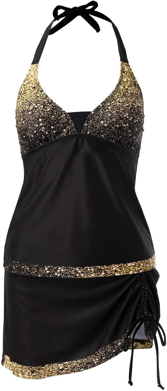 Tankini Swimsuits for Women 2 Piece Sexy V Neck Tank Top Bathing Suit with Skirt Fashion Tankini Beachwear