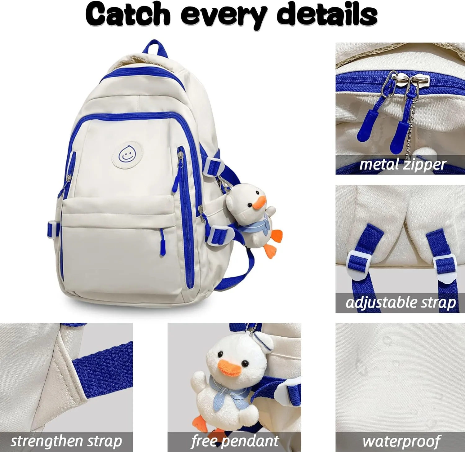 Teclado Kawaii Backpack with Cute Accessories Lightweight Bookbags Laptop Bag Waterproof Casual Travel Daypacks (Bear)