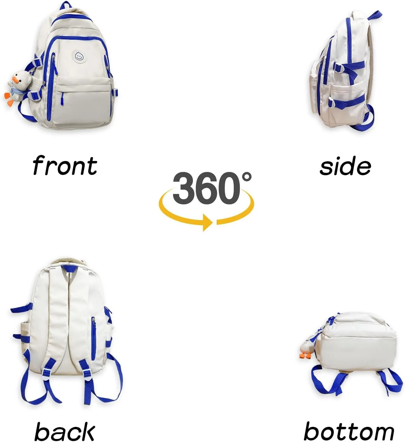 Teclado Kawaii Backpack with Cute Accessories Lightweight Bookbags Laptop Bag Waterproof Casual Travel Daypacks (Black)