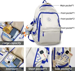 Teclado Kawaii Backpack with Cute Accessories Lightweight Bookbags Laptop Bag Waterproof Casual Travel Daypacks (Black)