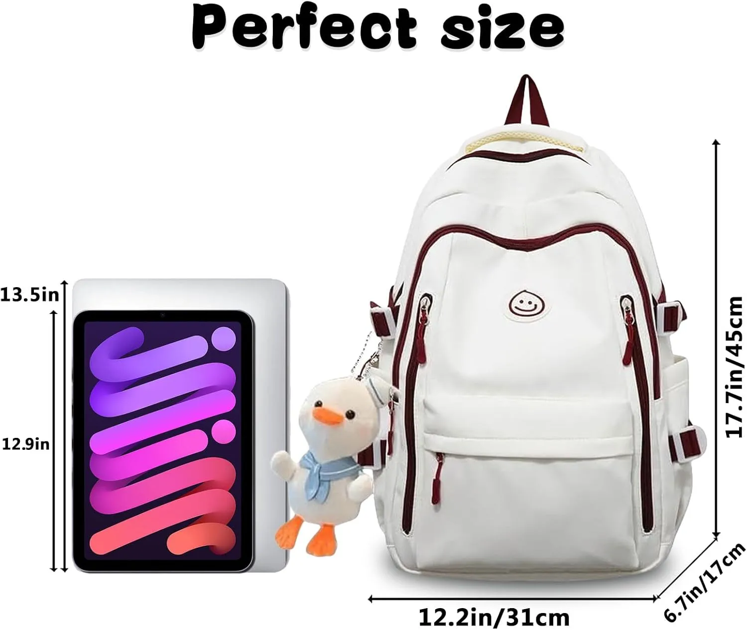 Teclado Kawaii Backpack with Cute Accessories Lightweight Bookbags Laptop Bag Waterproof Casual Travel Daypacks (Red)