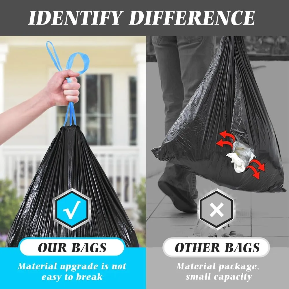 Teivio 13 Gallon 100 Counts Strong Tall Kitchen Drawstring Trash Bags, Medium Plastic Garbage Bags for Home Kitchen Garden Office Tall Trash Can, Black Waste Bin Liners