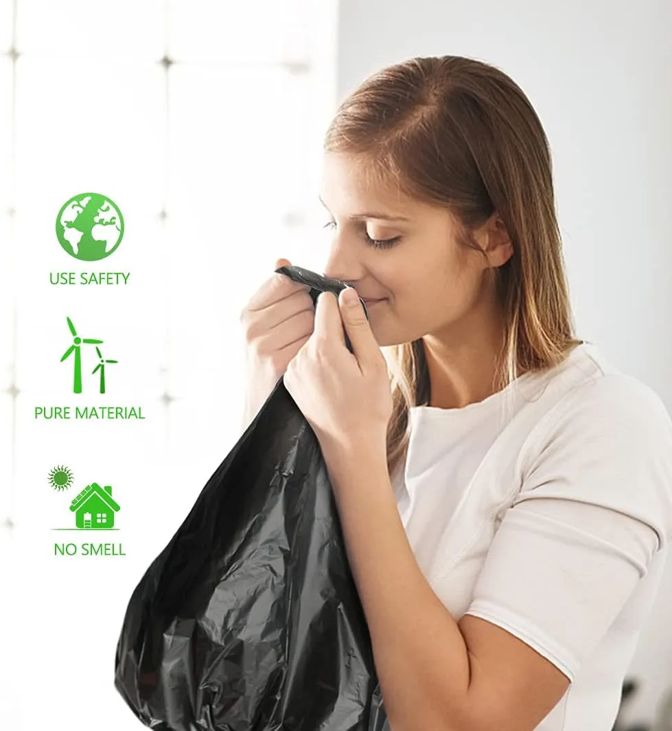 Teivio 13 Gallon 100 Counts Strong Tall Kitchen Drawstring Trash Bags, Medium Plastic Garbage Bags for Home Kitchen Garden Office Tall Trash Can, Black Waste Bin Liners