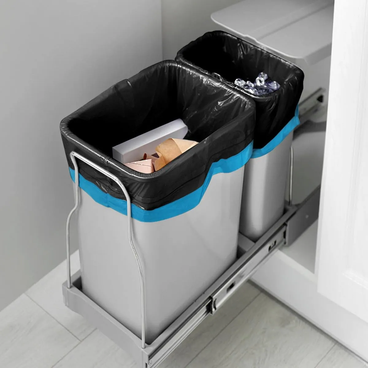 Teivio 13 Gallon 100 Counts Strong Tall Kitchen Drawstring Trash Bags, Medium Plastic Garbage Bags for Home Kitchen Garden Office Tall Trash Can, Black Waste Bin Liners