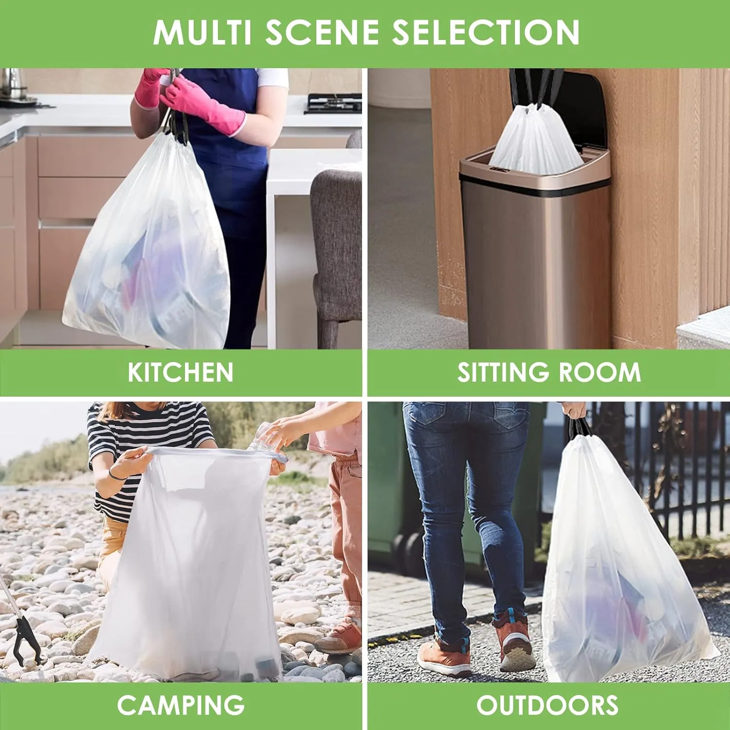 Teivio 13 Gallon 30 Counts Strong Tall Kitchen Drawstring Trash Bags, Medium Plastic Garbage Bags for Home Kitchen Garden Office Tall Trash Can, White Waste Bin Liners