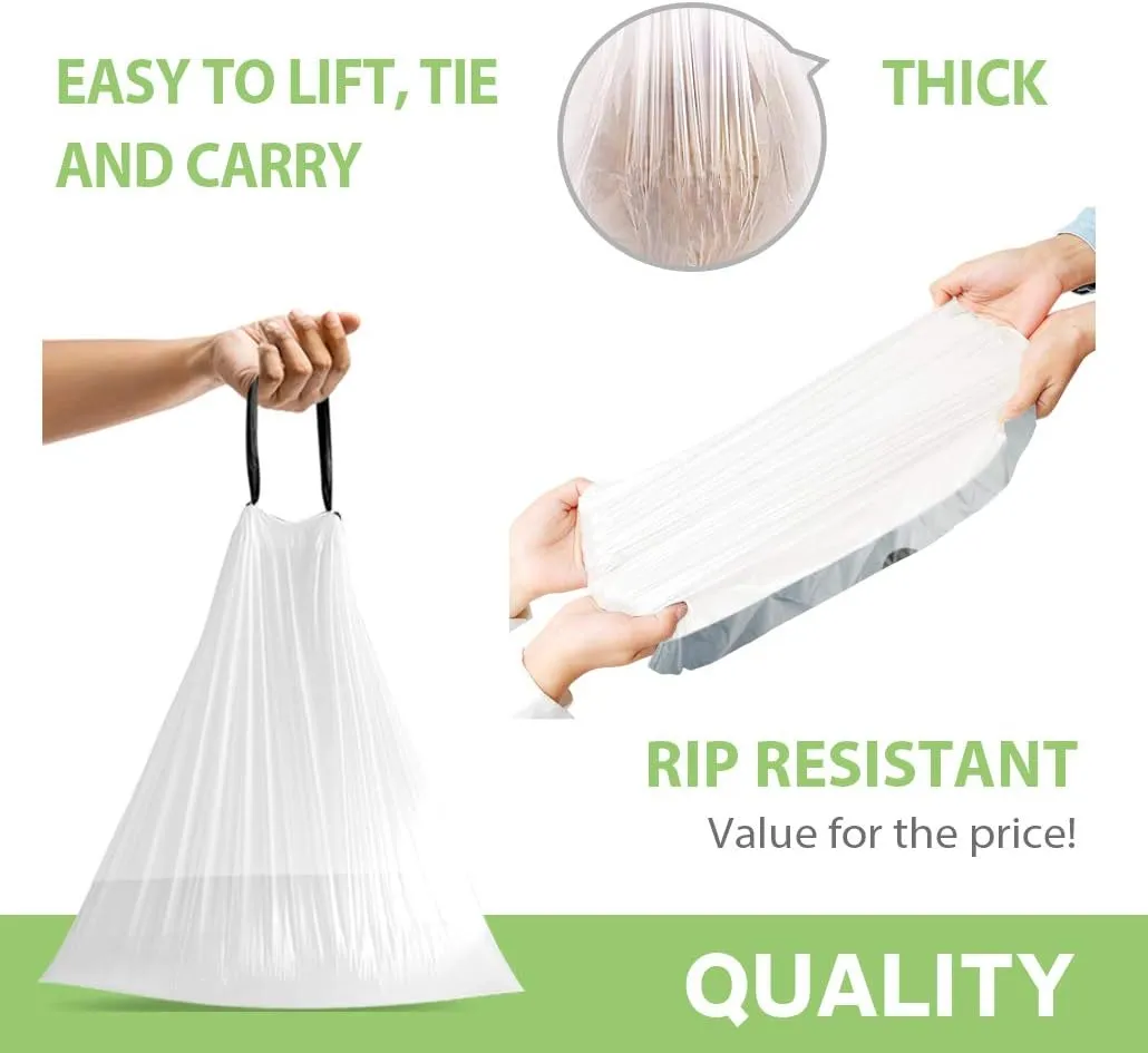 Teivio 13 Gallon 30 Counts Strong Tall Kitchen Drawstring Trash Bags, Medium Plastic Garbage Bags for Home Kitchen Garden Office Tall Trash Can, White Waste Bin Liners