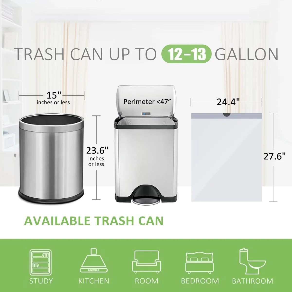 Teivio 13 Gallon 30 Counts Strong Tall Kitchen Drawstring Trash Bags, Medium Plastic Garbage Bags for Home Kitchen Garden Office Tall Trash Can, White Waste Bin Liners