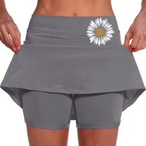 Tennis Skirt for Women High Waisted Lightweight 2 in 1 Casual Skorts Floral Print Tummy Control Comforts Baggy Skirts