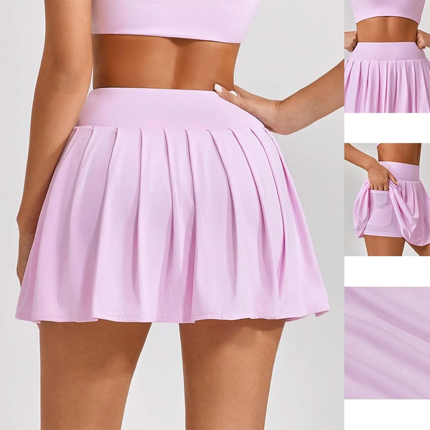 Tennis Skorts for Women Slim Stretchy High Waisted Casual Athletic Shirts with Compression Liner Summer Trendy Skirts