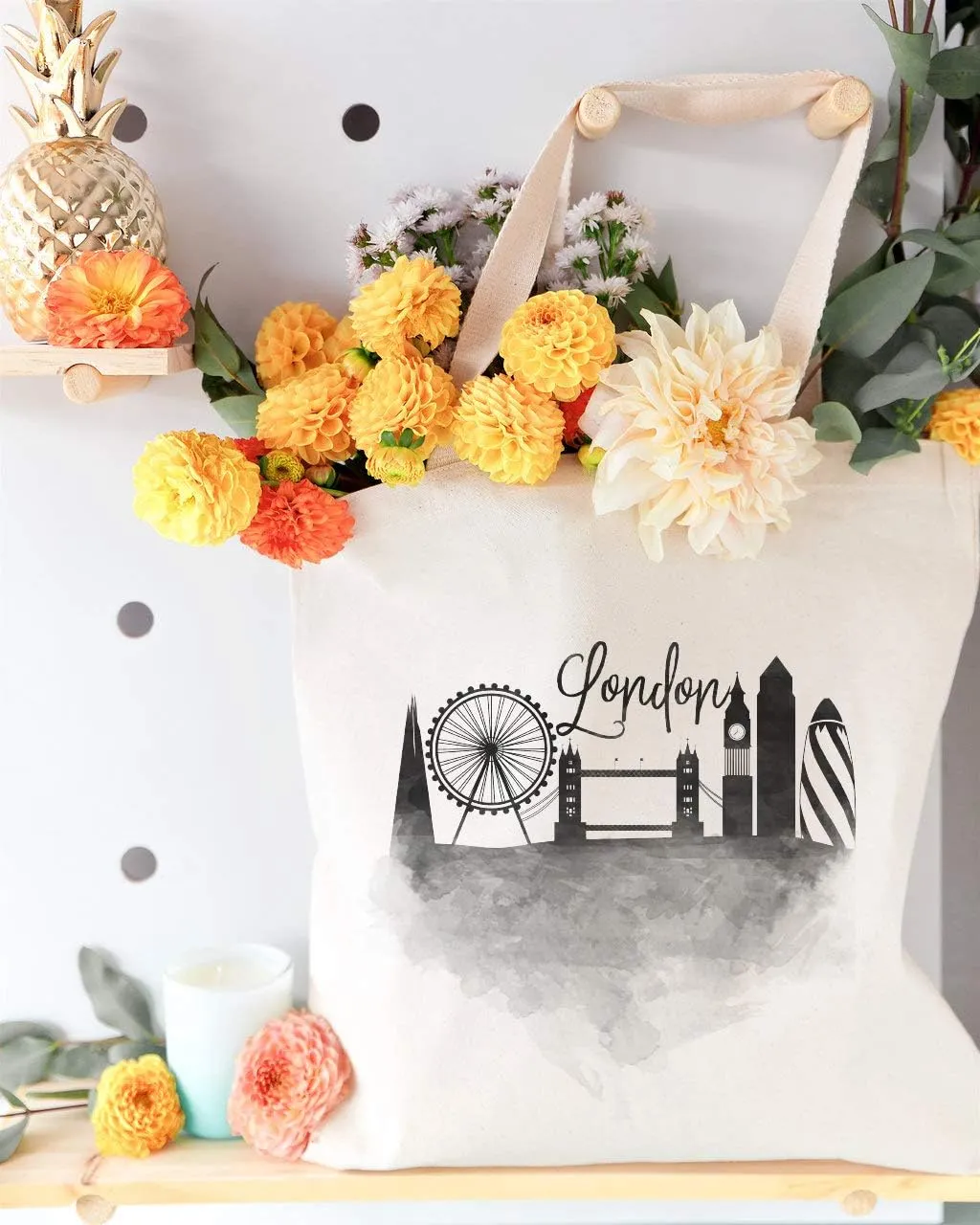 The Cotton & Canvas Co. Cityscape, Souvenir, Beach, Shopping and Travel Reusable Shoulder Tote and Handbag