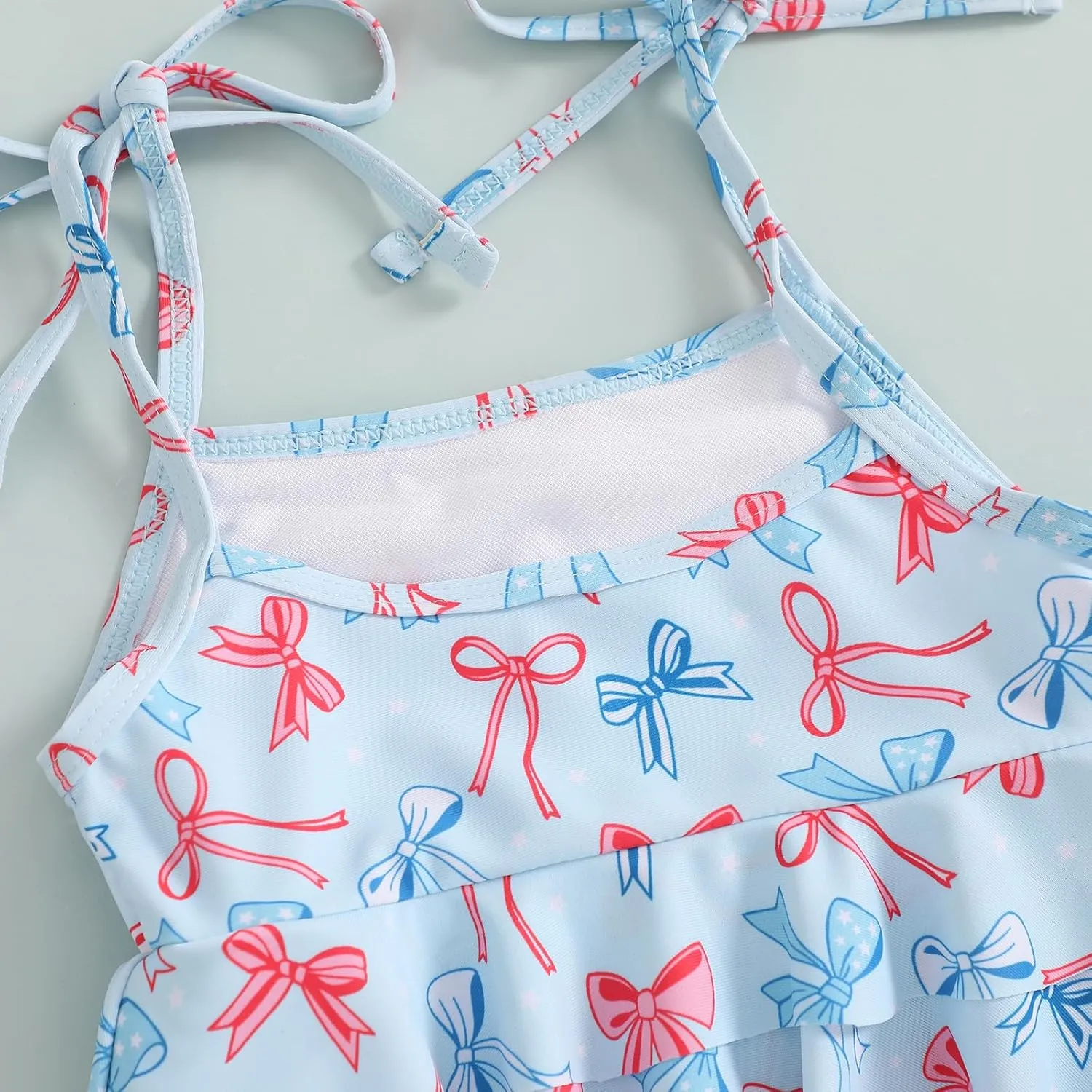 Toddler Girl One Piece Swimsuit 4th of July Popsicle/Bow/Star Print Ruffle Bikini Sleeveless Bathing Suit Swimwear