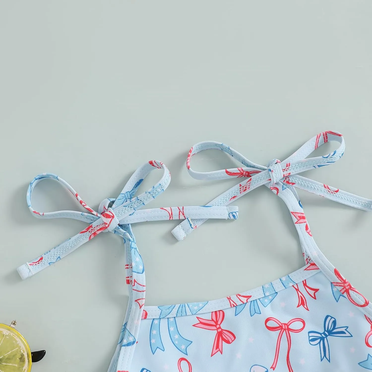 Toddler Girl One Piece Swimsuit 4th of July Popsicle/Bow/Star Print Ruffle Bikini Sleeveless Bathing Suit Swimwear