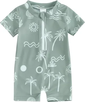 Toddler Infant Baby Boys Swimsuit One Piece Zipper Rash Guard Sea Animal Print Bathing Suit Swimwear