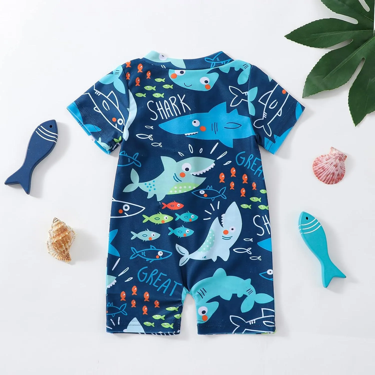 Toddler Infant Baby Boys Swimsuit One Piece Zipper Rash Guard Sea Animal Print Bathing Suit Swimwear