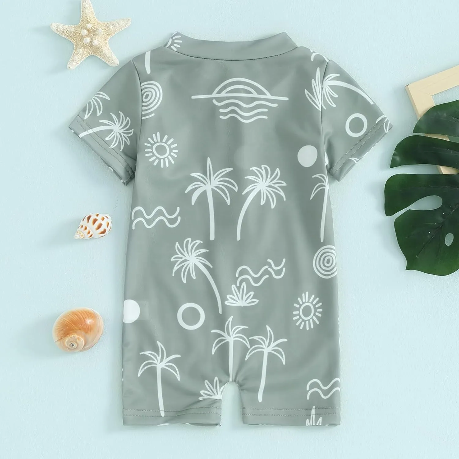 Toddler Infant Baby Boys Swimsuit One Piece Zipper Rash Guard Sea Animal Print Bathing Suit Swimwear