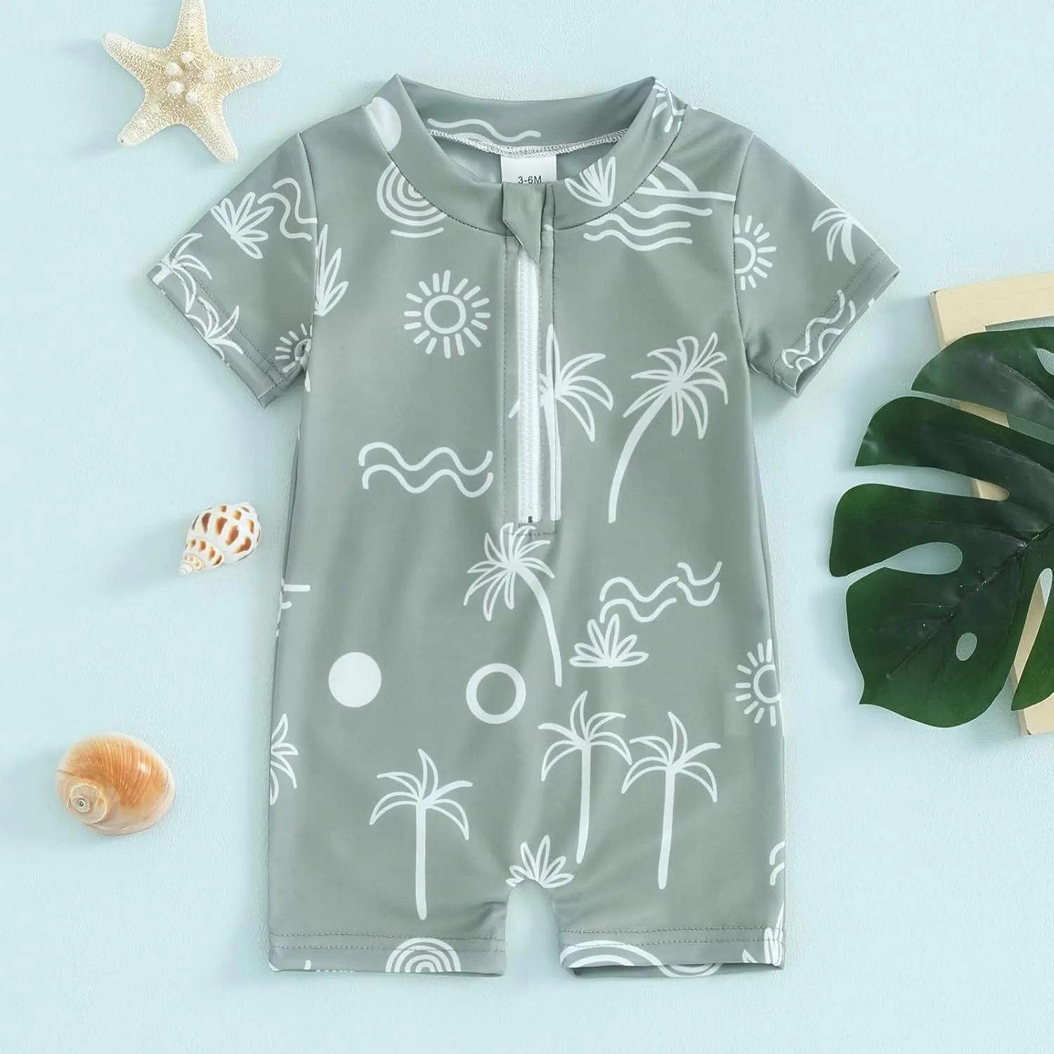 Toddler Infant Baby Boys Swimsuit One Piece Zipper Rash Guard Sea Animal Print Bathing Suit Swimwear