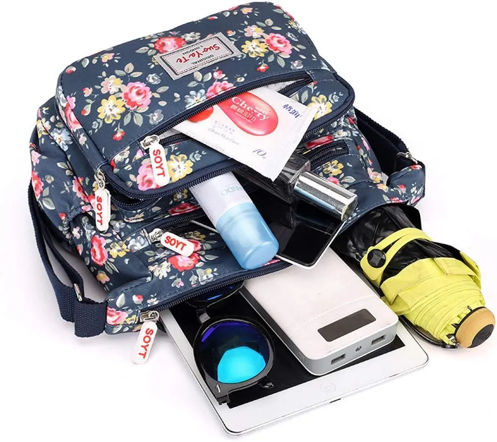 Tote Bag For Women Medium Floral Bag With Adjustable Shoulder Strap Nylon Crossbody Handbags For Shopping Travel Essential F