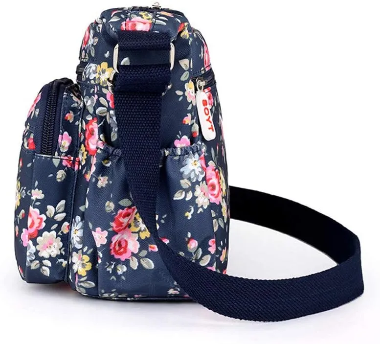Tote Bag For Women Medium Floral Bag With Adjustable Shoulder Strap Nylon Crossbody Handbags For Shopping Travel Essential F