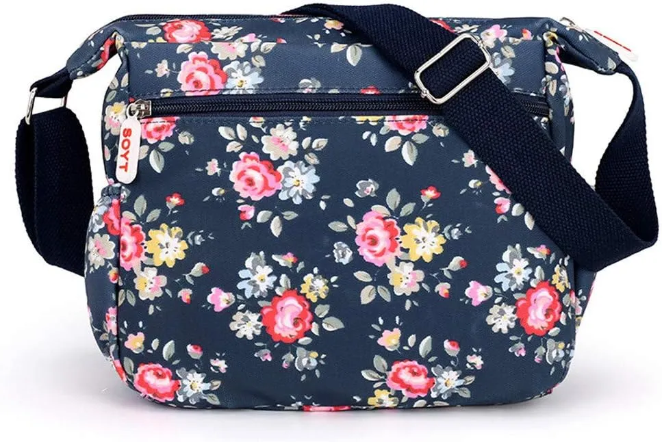 Tote Bag For Women Medium Floral Bag With Adjustable Shoulder Strap Nylon Crossbody Handbags For Shopping Travel Essential F