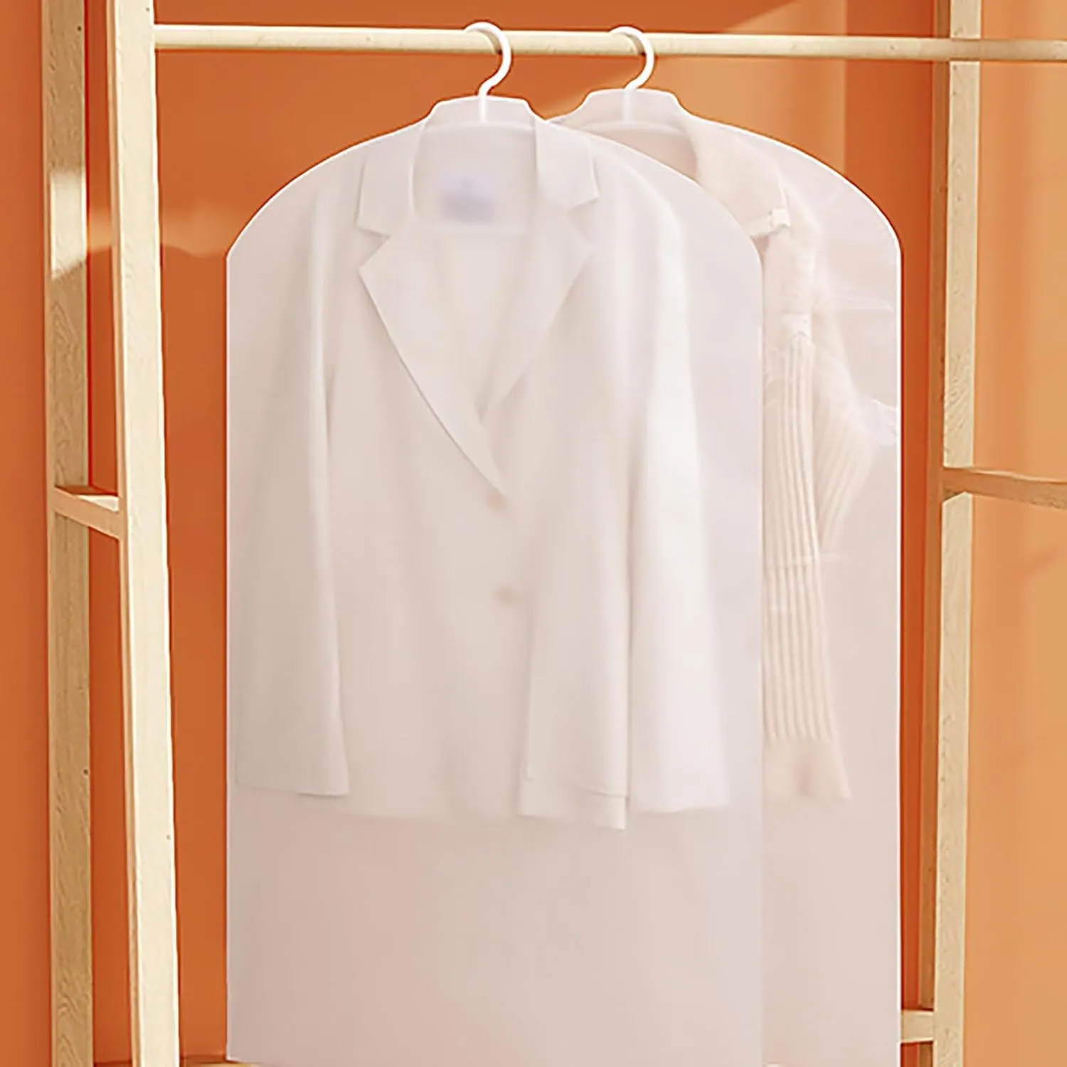 Translucent Garment Bags for Hanging Clothes,10 Pack Suit Garment Bag Clothes Cover for Coats, Jackets, Shirts Bottom Opening(60x140cm/24x55in)