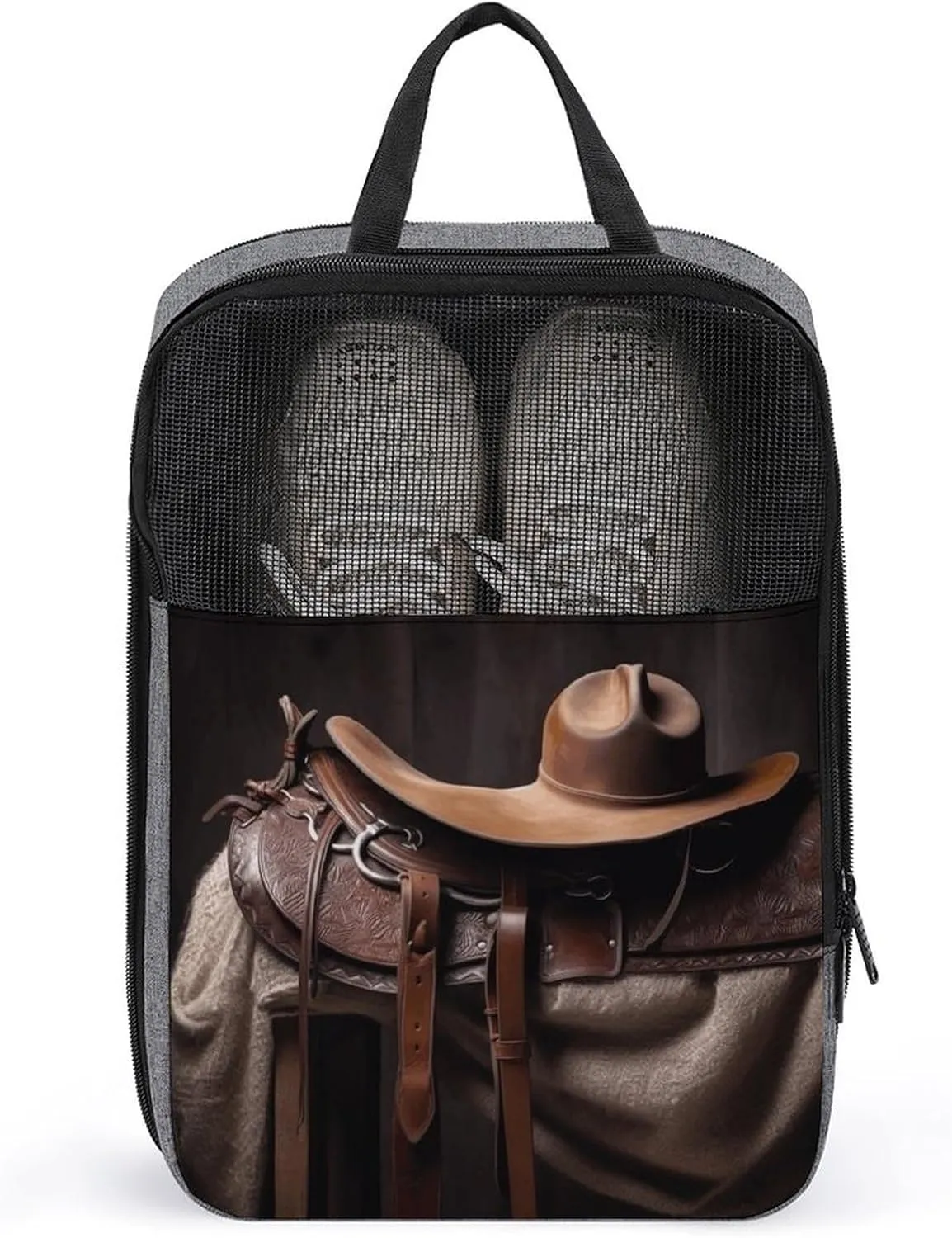 Travel Shoes Carrier, Horse Saddle with A Cowboy Hat Wild Print Portable Shoe Pouch Portable Shoe Bag Multi-purpose Shoe Bag Space-saving Shoe Bag