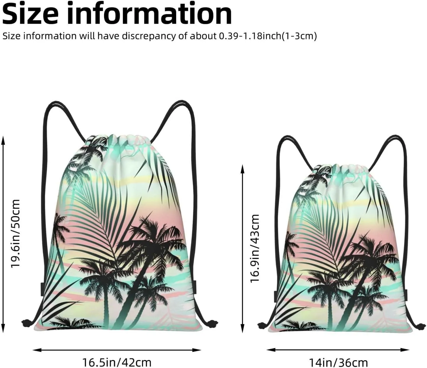 Tropical Palm Tree Drawstring Bags Hawaii Drawstring Backpack Gym Backpack Bags for Yoga Traveling Outdoor Sports