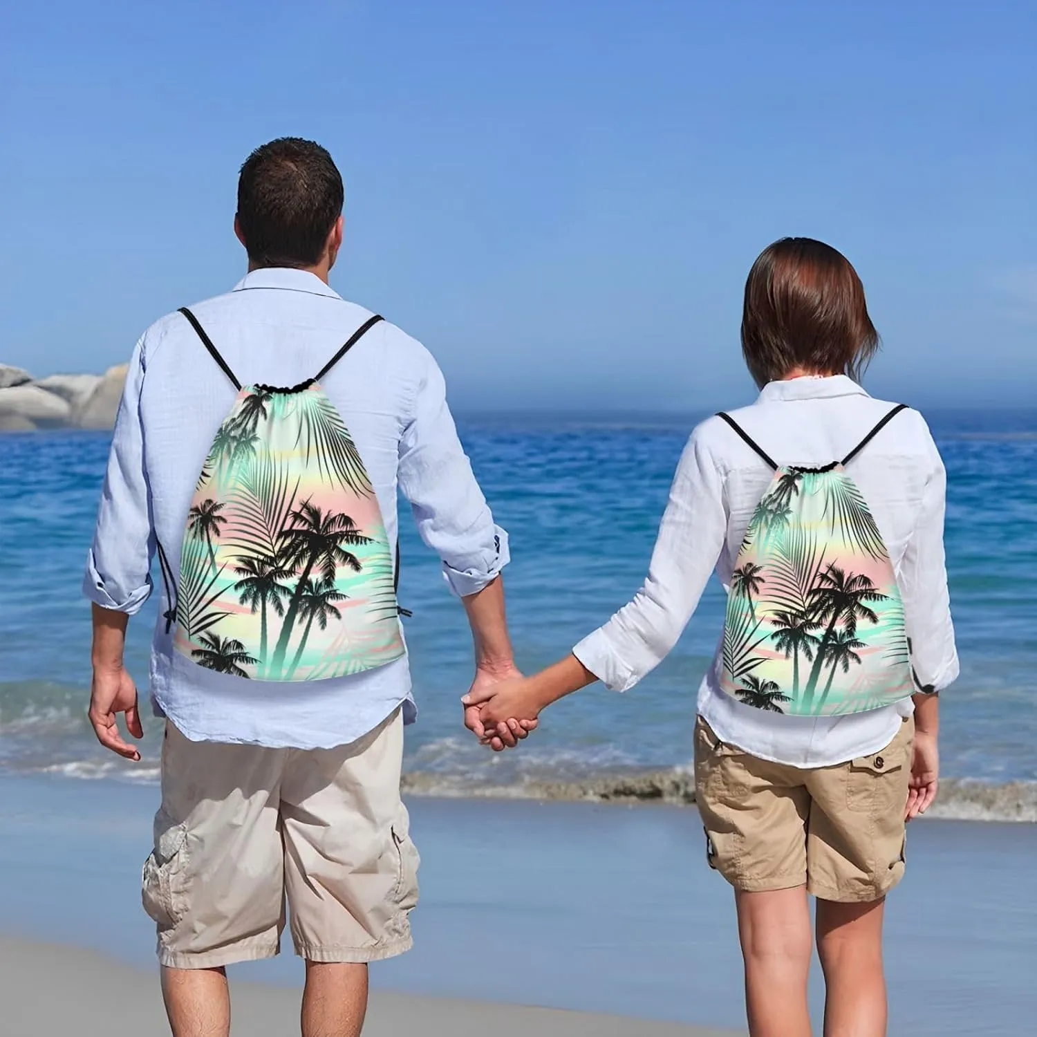 Tropical Palm Tree Drawstring Bags Hawaii Drawstring Backpack Gym Backpack Bags for Yoga Traveling Outdoor Sports