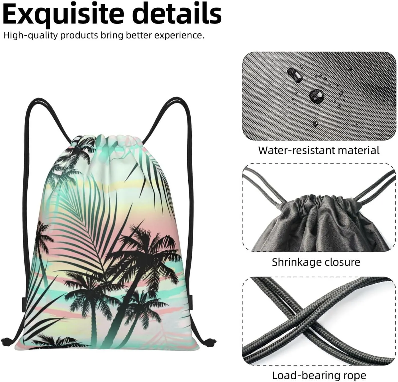 Tropical Palm Tree Drawstring Bags Hawaii Drawstring Backpack Gym Backpack Bags for Yoga Traveling Outdoor Sports