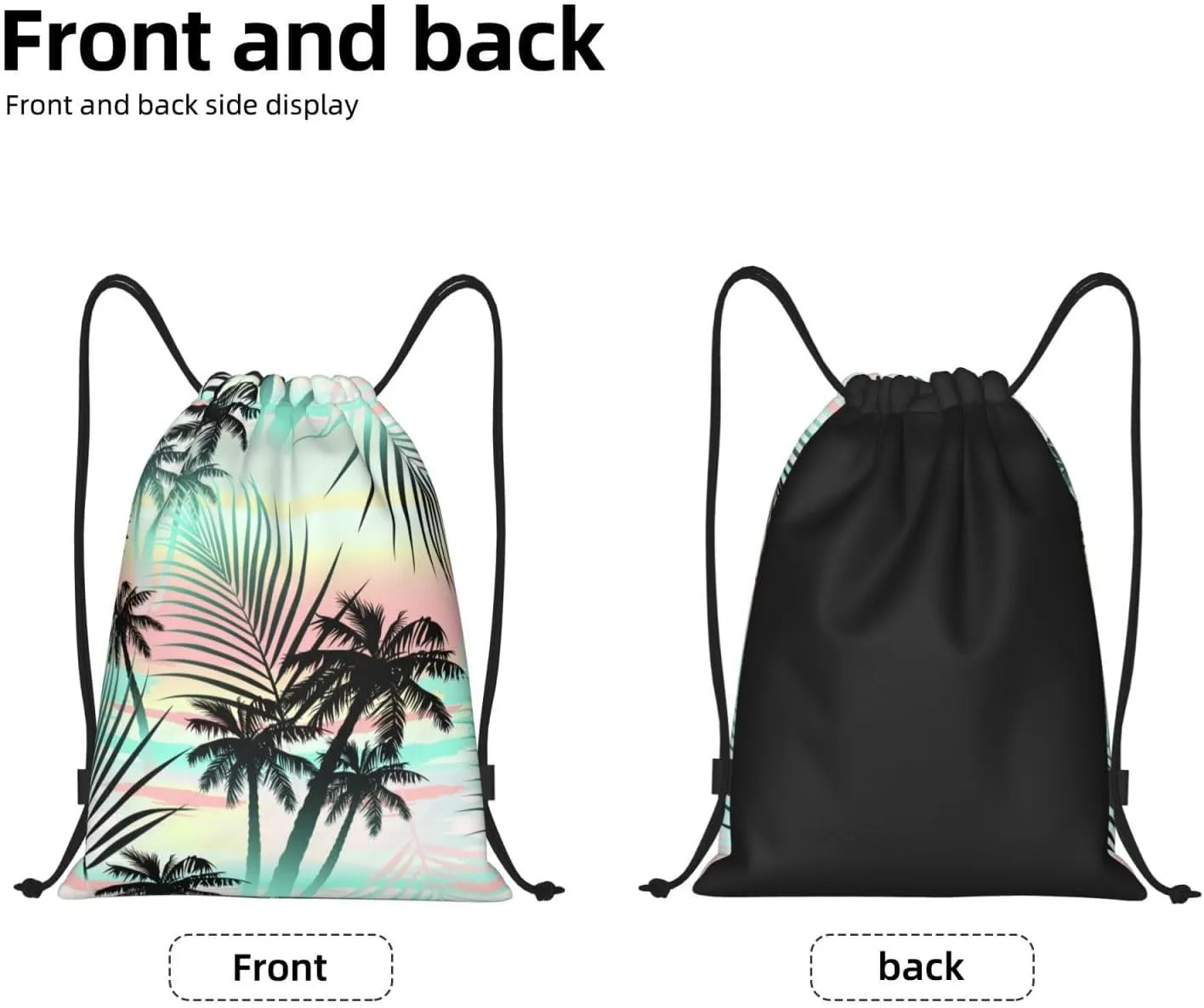 Tropical Palm Tree Drawstring Bags Hawaii Drawstring Backpack Gym Backpack Bags for Yoga Traveling Outdoor Sports