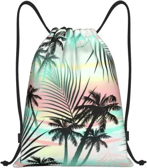 Tropical Palm Tree Drawstring Bags Hawaii Drawstring Backpack Gym Backpack Bags for Yoga Traveling Outdoor Sports
