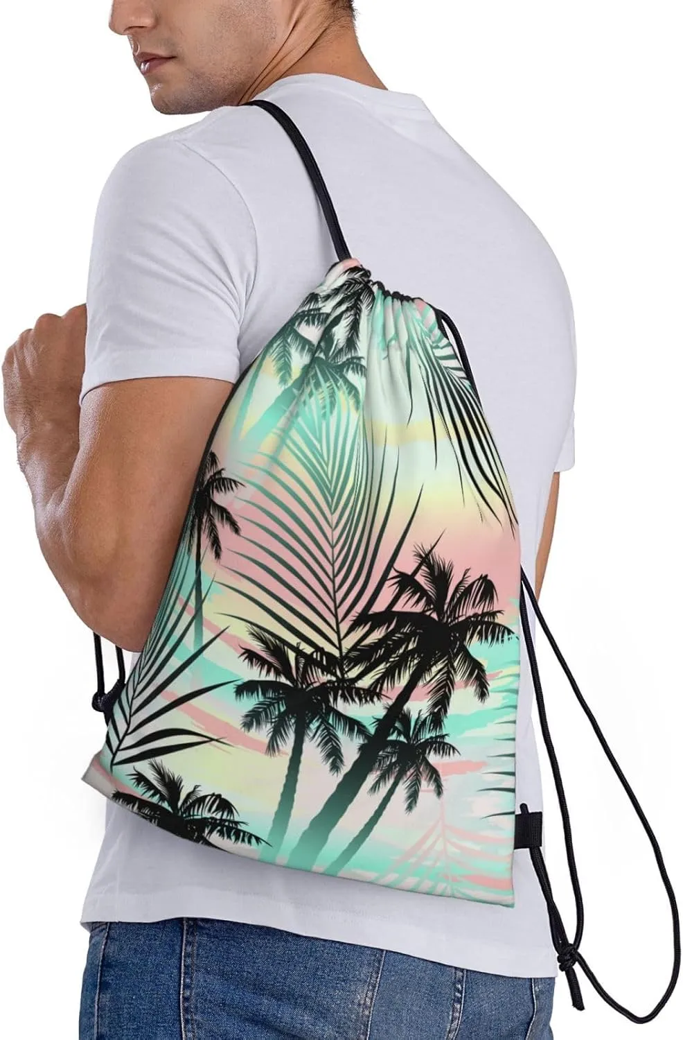 Tropical Palm Tree Drawstring Bags Hawaii Drawstring Backpack Gym Backpack Bags for Yoga Traveling Outdoor Sports