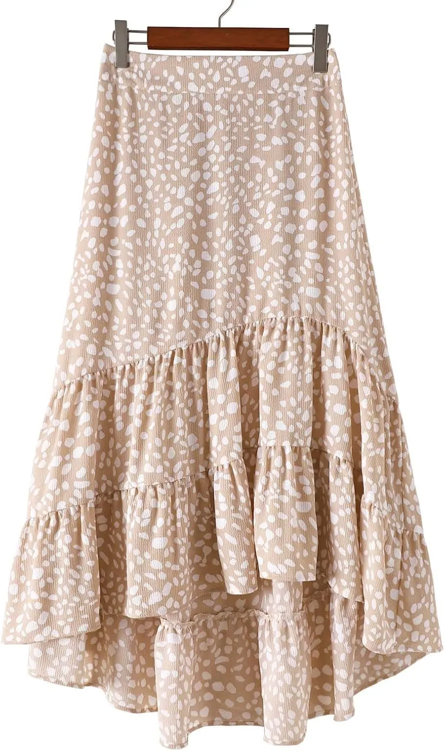 tuduoms Ditzy Floral Skirt Midi Boho Elastic High Waist Skirt A-line Long Vintage Skirts for Women High Low Pleated Skirt