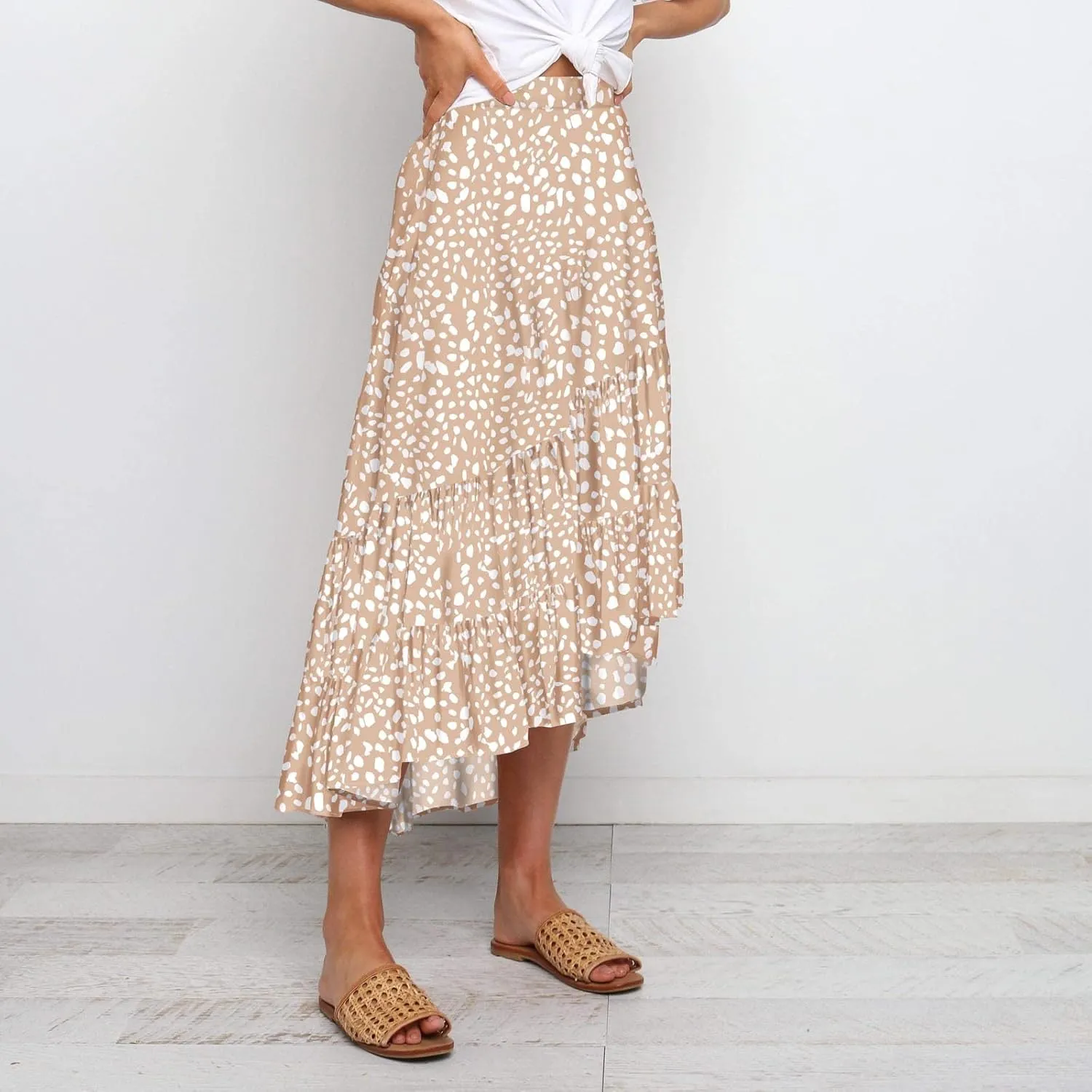 tuduoms Ditzy Floral Skirt Midi Boho Elastic High Waist Skirt A-line Long Vintage Skirts for Women High Low Pleated Skirt