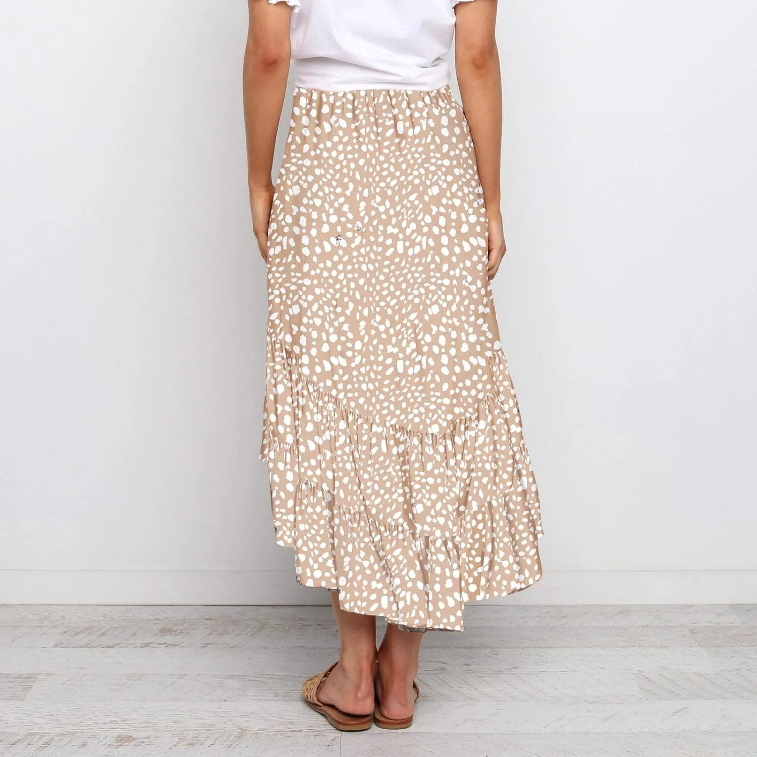 tuduoms Ditzy Floral Skirt Midi Boho Elastic High Waist Skirt A-line Long Vintage Skirts for Women High Low Pleated Skirt