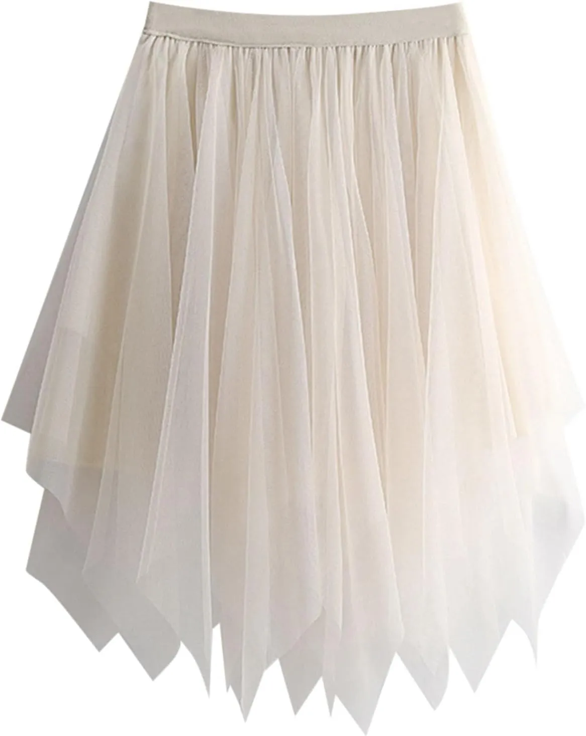Tulle Skirts for Women Elastic Midi Skirt A-line Irregular Layered Mesh Tutu Skirts Pleated Skirts for Women