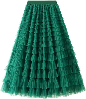 Tutu Skirt for Women Midi Tullu Skirt Bubble Fairy Skirt High Waisted Long Skirt A Line Tiered Tutus Puffy Maxi Skirt