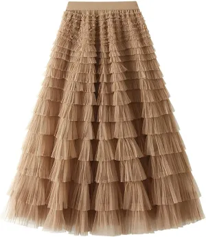 Tutu Skirt for Women Midi Tullu Skirt Bubble Fairy Skirt High Waisted Long Skirt A Line Tiered Tutus Puffy Maxi Skirt
