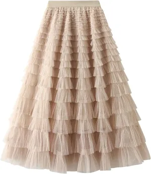 Tutu Skirt for Women Midi Tullu Skirt Bubble Fairy Skirt High Waisted Long Skirt A Line Tiered Tutus Puffy Maxi Skirt