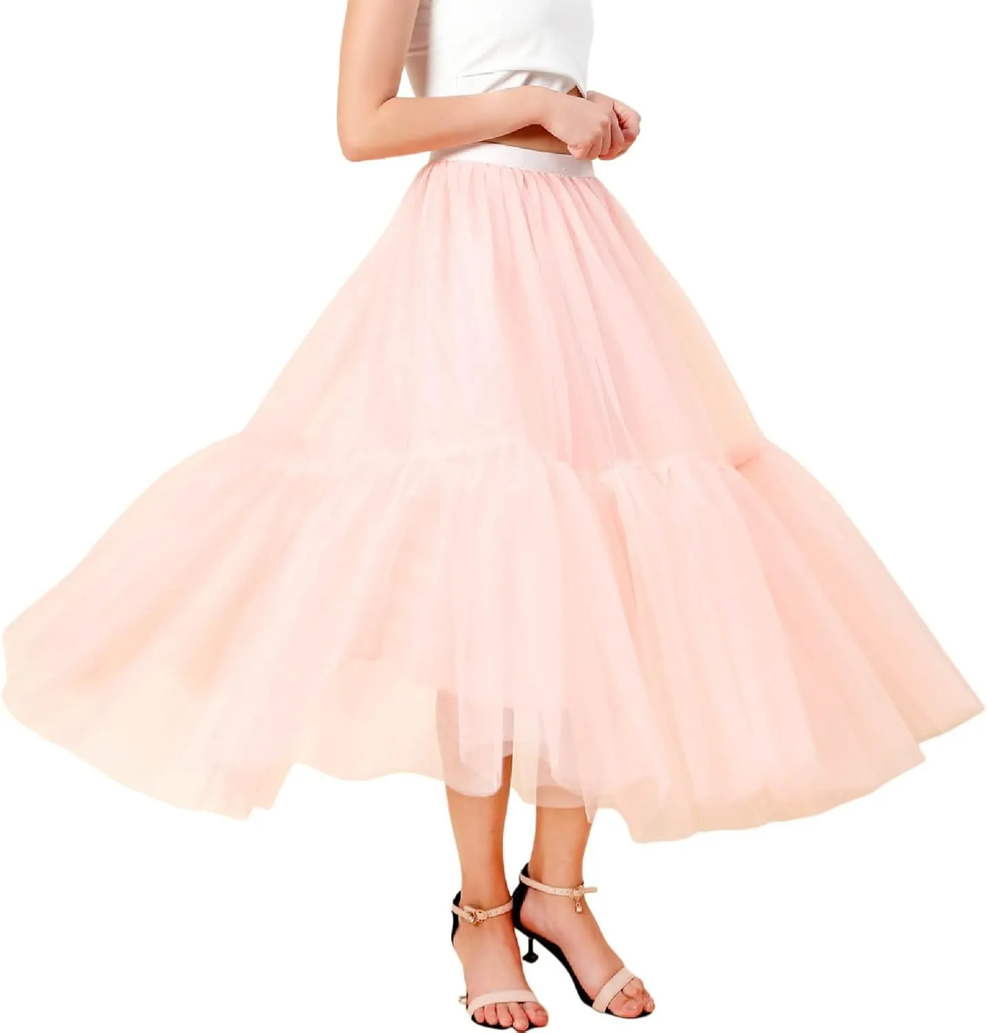 Tutu Skirts for Women A Line Brown Stretchy High Waisted Flared Tulle Skirts Pencil Y2K Wrap Skirt Plus Size (US, Alpha, One Size, Regular, Regular, Pink)