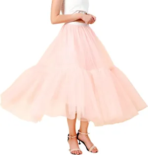 Tutu Skirts for Women A Line Brown Stretchy High Waisted Flared Tulle Skirts Pencil Y2K Wrap Skirt Plus Size (US, Alpha, One Size, Regular, Regular, Pink)