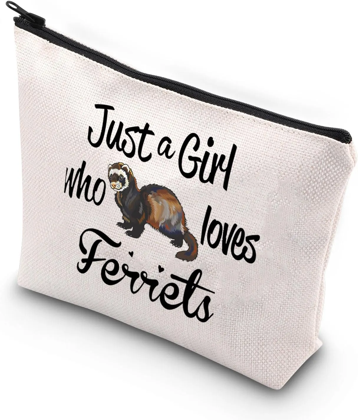 VAMSII just a Girl who Loves Ferrets Cosmetic Bag Ferret Gifts for Ferret Lovers Zipper Pouch Ferret Owner Gift (Ferret Bag)