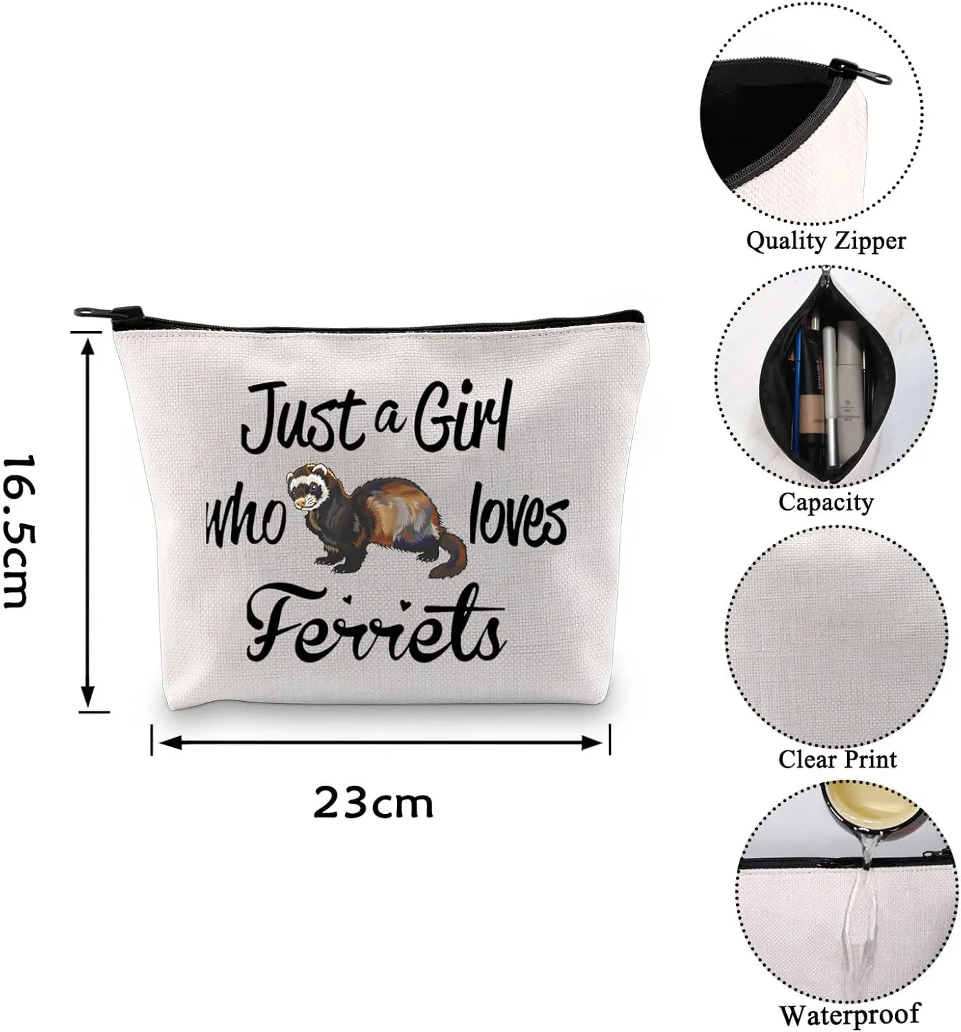 VAMSII just a Girl who Loves Ferrets Cosmetic Bag Ferret Gifts for Ferret Lovers Zipper Pouch Ferret Owner Gift (Ferret Bag)