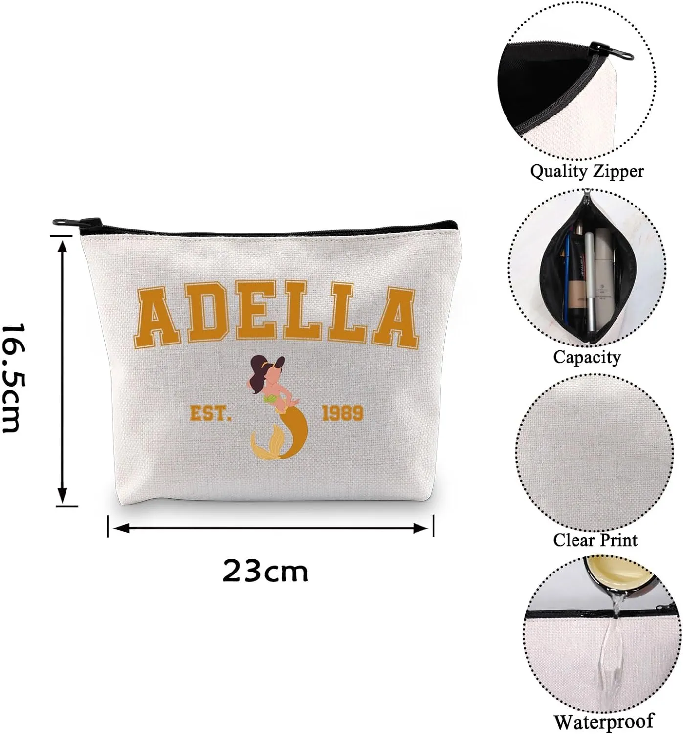 VAMSII Princess Mermaid Makeup Bag Daughters of King Triton Cosmetic Bag Fairy Tales Movie Gifts for Fans (ADELLA 1989)