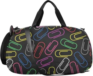 VIGTRO 3d Paper Clips Seamless Pattern Boys Girls Sports Travel Duffel Bags with Shoes Compartment, Weekender Overnight Gym Bag for Swimming, Dancing, Outing