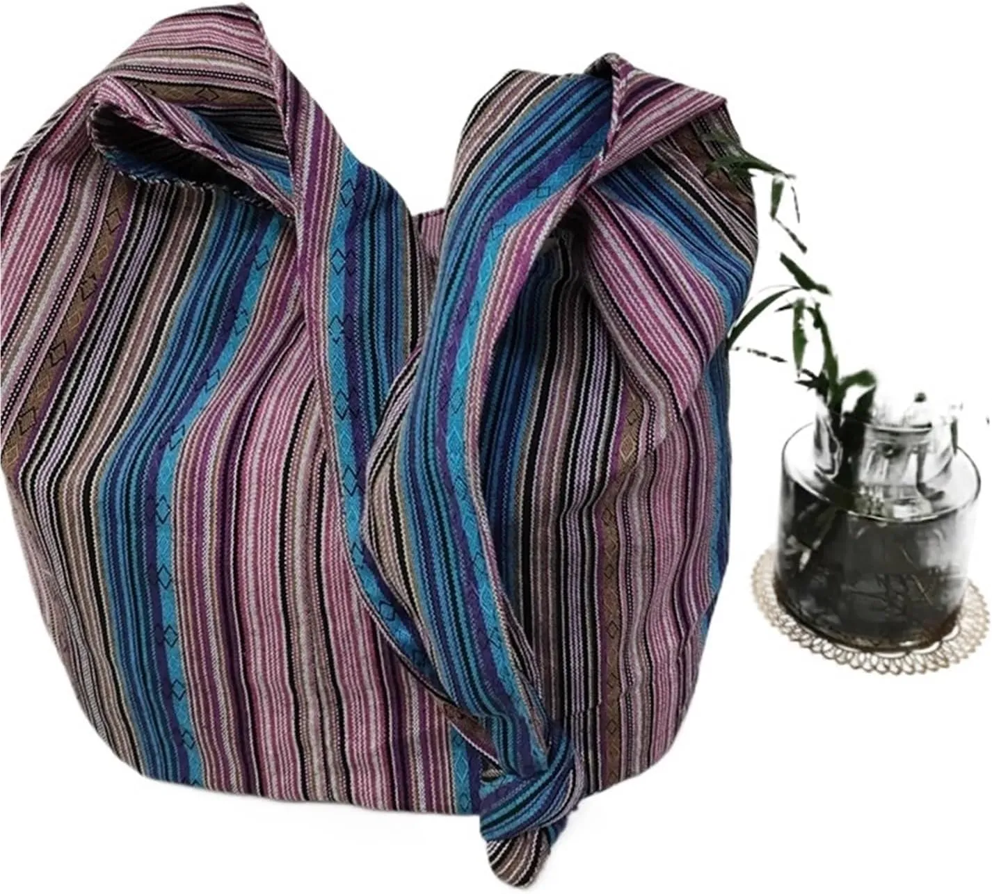 Vintage Bohemian Chic Canvas Shoulder Bag Ethnic Style Large Capacity Handbag Soft Tote Bag Casual Crossbody Bag Female Daily