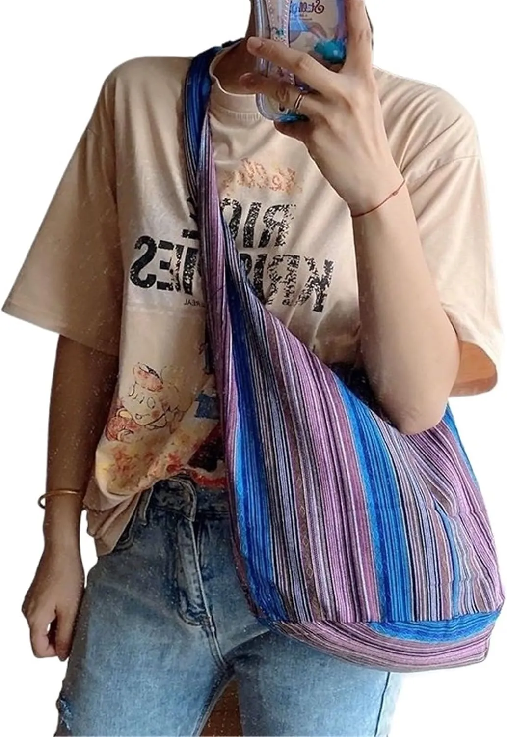 Vintage Bohemian Chic Canvas Shoulder Bag Ethnic Style Large Capacity Handbag Soft Tote Bag Casual Crossbody Bag Female Daily