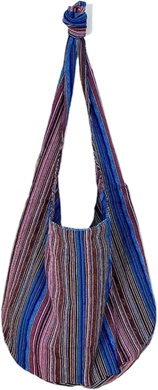Vintage Bohemian Chic Canvas Shoulder Bag Ethnic Style Large Capacity Handbag Soft Tote Bag Casual Crossbody Bag Female Daily