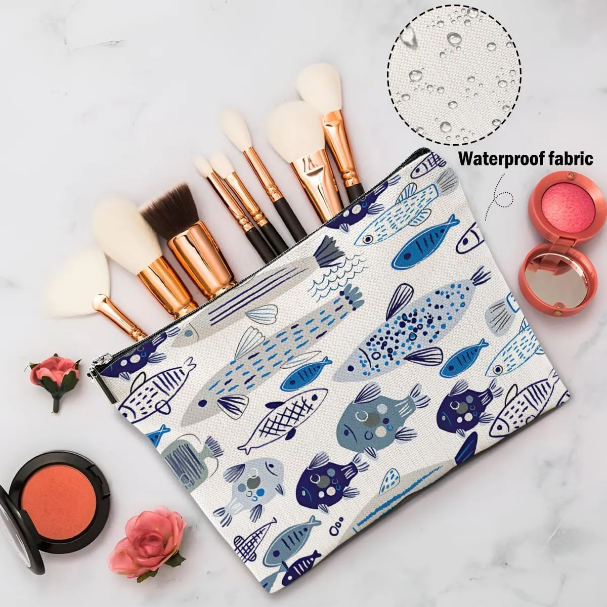 Watercolor Fish Makeup Bag, Sea Animals Cosmetic Bag Travel Pouch, Fishing Lovers Friendship Gifts for Women Girls Daughter Sisters Niece Mom Best Friends Bestie Graduation Birthday Gifts