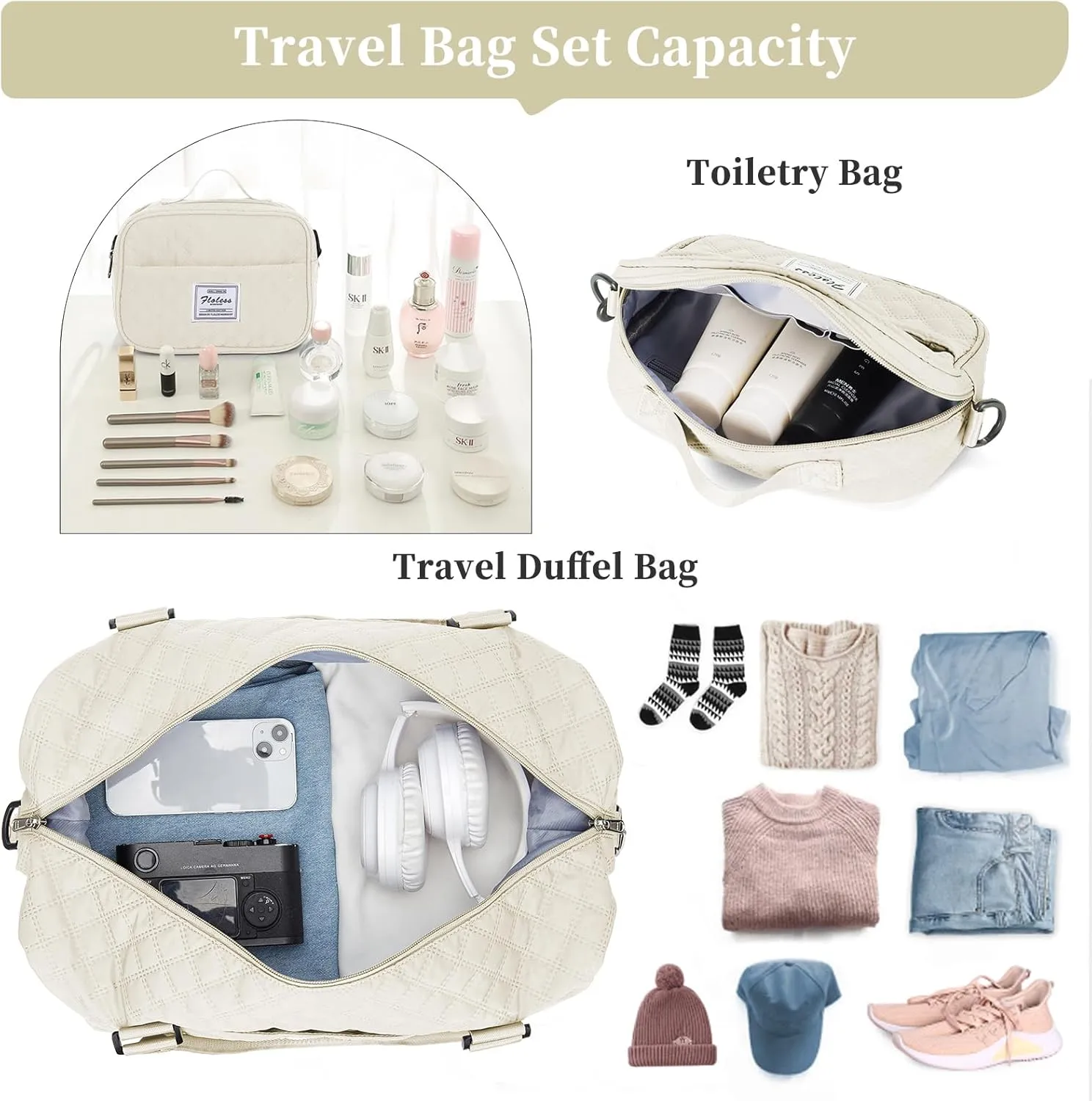 Weekender Bags for Women, Carry on Overnight Weekend Travel Duffel Bag with Shoes Compartment &Toiletry Bag, Personal Item Bag for Travel Business Trips Sport Hospital